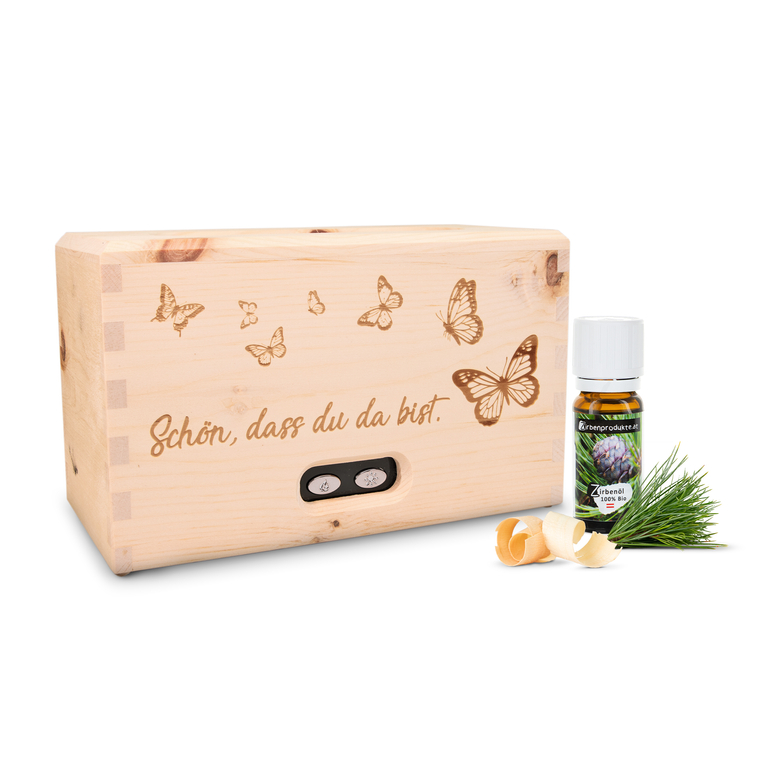 ZirbenDiffuser "KLASSIK" mit der Gravur "Schmetterling", ...