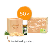 50 Stk. Zirbenw&uuml;rfel Set | ZirbenW&uuml;rfel (7x8cm) mit 10g Zirbensp&auml;ne + Bio Zir...