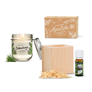 ZirbenW&uuml;rfel Set + ZirbenDuftkerze 