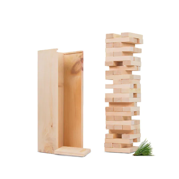 ZirbenWackelturm, Spielturm | 60 Bausteine | 7,5x2,5x1,5 cm je Baustein | 30c...