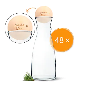 48 Stk. Wasserkaraffe Nimbus (1 Liter) + Zirbenkugel (7cm) mit individueller ...