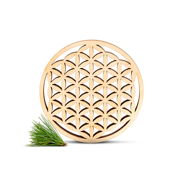 Zirbenholz Untersetzer | Blume des Lebens | 9cm ⌀ Holzuntersetzer für Gläser & Tassen | mit durchbrochenem Muster