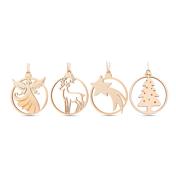 Weihnachtsschmuck 4er-Set | 1x Christbaum, 1x Engel, 1x Sternschnuppe, 1xRent...