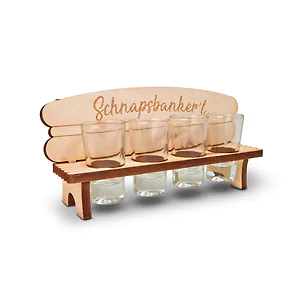 Schnapsbankerl f&uuml;r Vier inkl. 4 St&uuml;ck Schnapsgl&auml;ser | ca. 22cm x 10,5cm x 7cm 