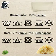 Zirbenschlafkissen 40x40cm, Zirbensp&auml;ne + Schafwolle gemischt | Au&szlig;enbezug: L...