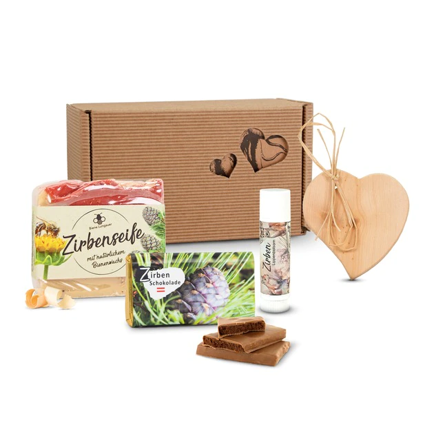 Zirben-Lieblingsbox #34: Zirbenschokolade 70g, BUSSISTIFT Lippenbalsam mit Bi...