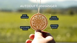 Zirbenholz Autoduft-Anh&auml;nger | 6cm | "Edelweiss" - zweiseitig graviert