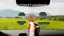 Zirbenholz Autoduft-Anh&auml;nger | 6cm | "Hirsch" - zweiseitig graviert